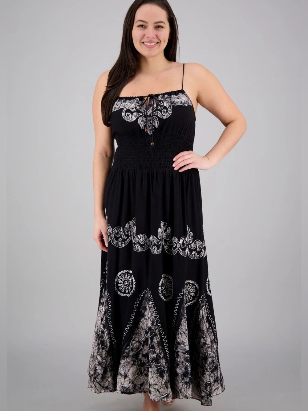 Advance Apparels Maxi Dress One Size Batik Embroidered Boho Handkerchief J10